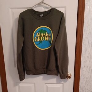 Gildan Olive Crewneck Sweatshirt with Alaska Grown Logo